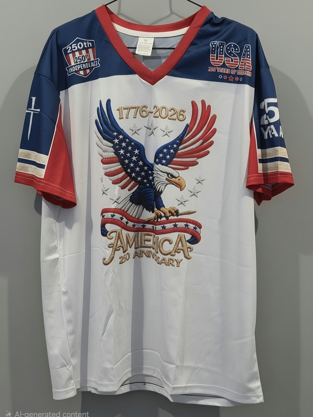 Patriotic Eagle Graphic Men’s Jersey Shirt - White / Red / Blue